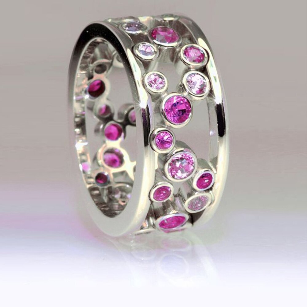 Double Layer Unique Hollowing Colorful Silver Rings for Women, HA4656-7